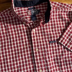 Vintage Ralph Lauren Chaps Shirt Men's MED Red White Plaid Button Seersucker